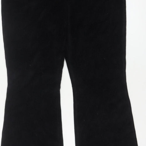 Divided H&M Women Black UK 14 Flared Corduroy Elastic Waist Trousers