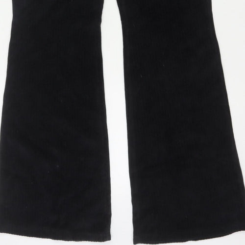 Divided H&M Women Black UK 14 Flared Corduroy Elastic Waist Trousers