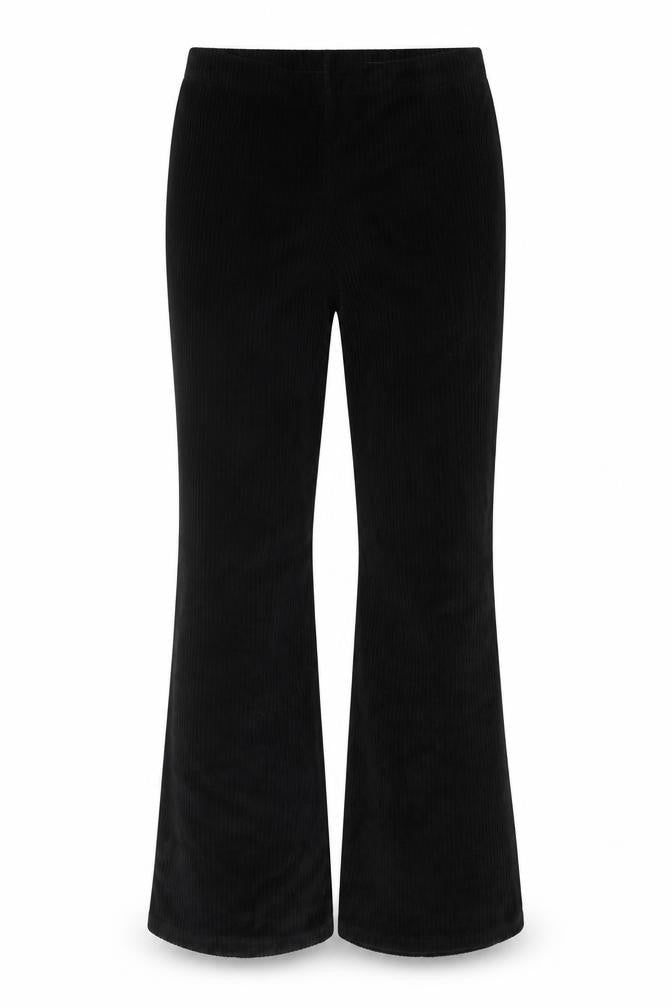 Divided H&M Women Black UK 14 Flared Corduroy Elastic Waist Trousers