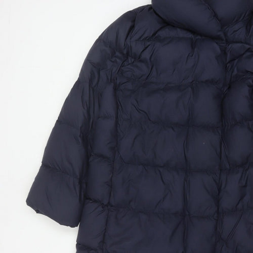 Uniqlo Women Blue UK 14 Long Puffer Jacket Down Quilted Insulated