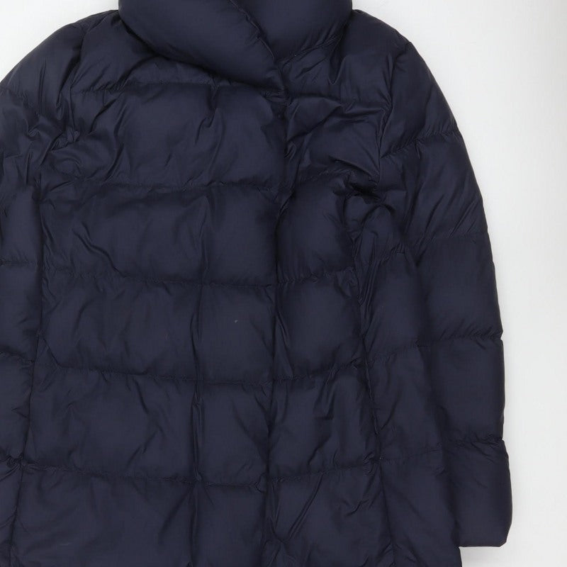 Uniqlo Women Blue UK 14 Long Puffer Jacket Down Quilted Insulated