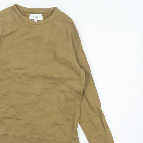 Marks and Spencer Men Brown S Crew Neck Cotton Pullover Sweatshirt