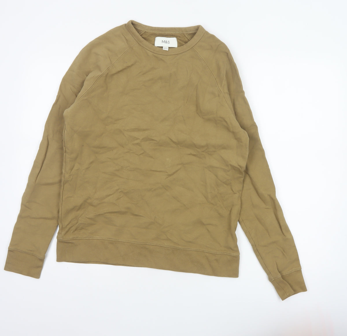 Marks and Spencer Men Brown S Crew Neck Cotton Pullover Sweatshirt