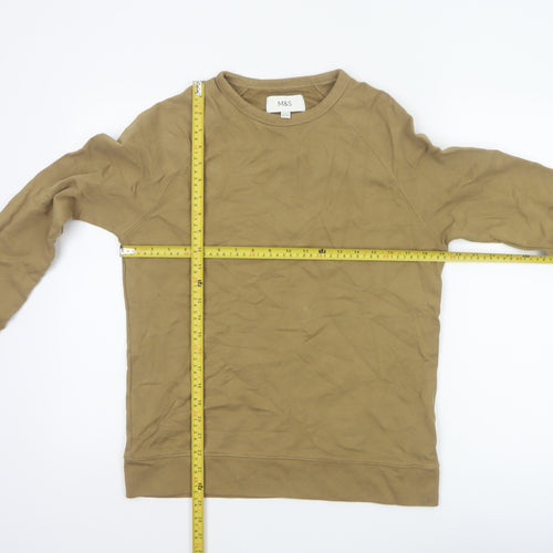 Marks and Spencer Men Brown S Crew Neck Cotton Pullover Sweatshirt