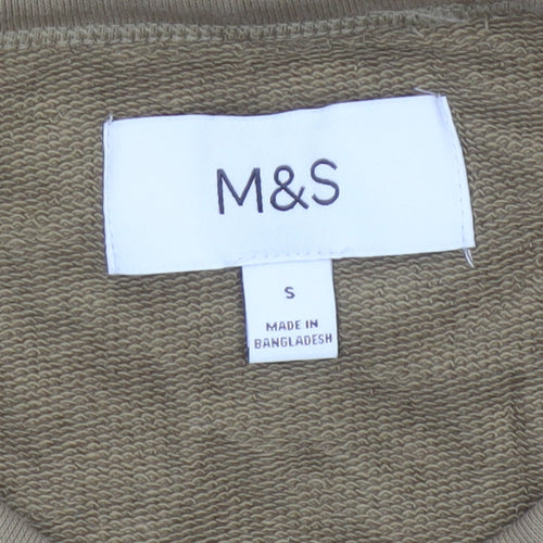 Marks and Spencer Men Brown S Crew Neck Cotton Pullover Sweatshirt