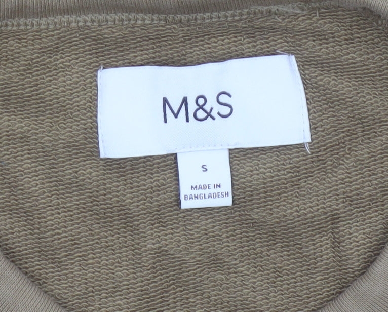 Marks and Spencer Men Brown S Crew Neck Cotton Pullover Sweatshirt