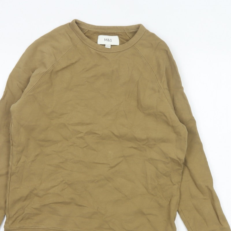 Marks and Spencer Men Brown S Crew Neck Cotton Pullover Sweatshirt