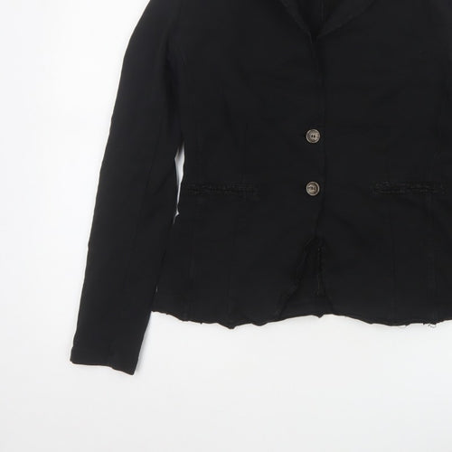 Bebe-Litte Women Black M Tailored Short Two Button Blazer Jacket