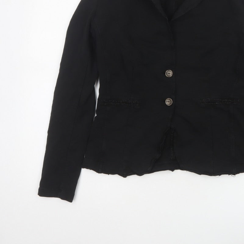 Bebe-Litte Women Black M Tailored Short Two Button Blazer Jacket