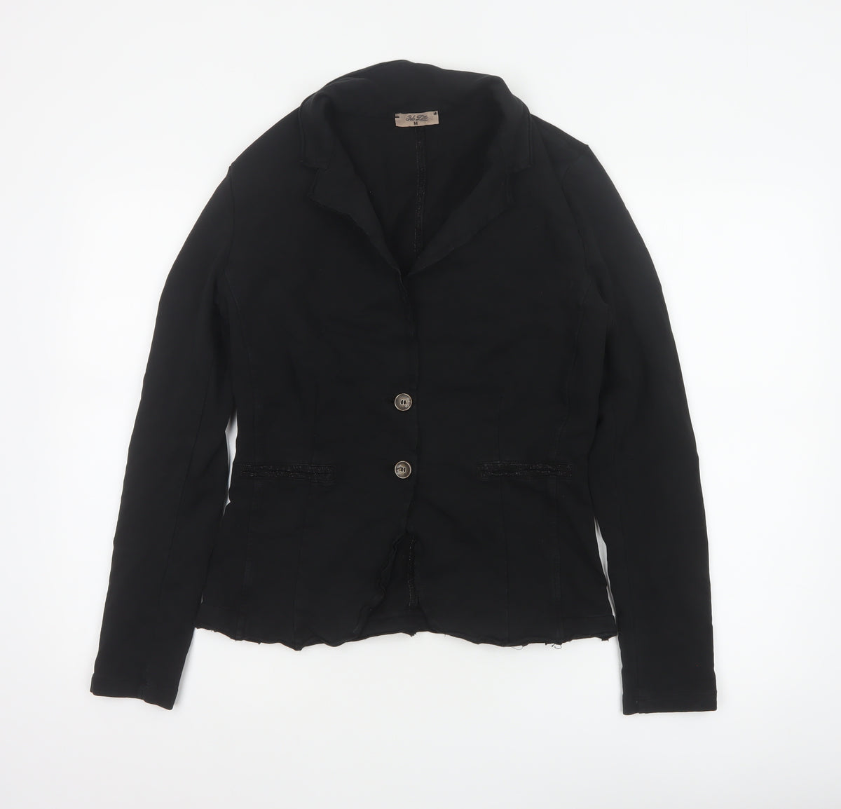 Bebe-Litte Women Black M Tailored Short Two Button Blazer Jacket