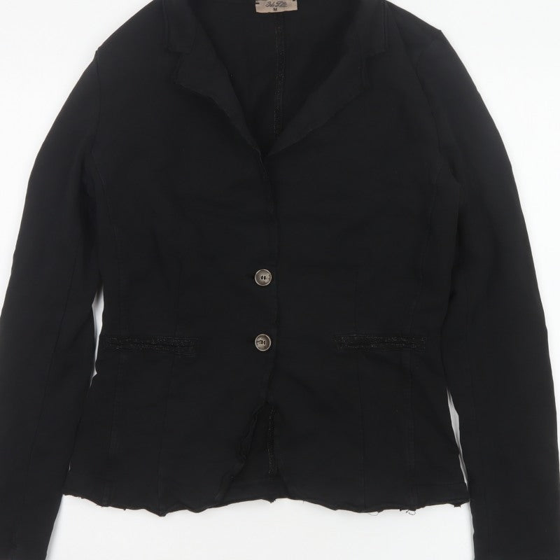 Bebe-Litte Women Black M Tailored Short Two Button Blazer Jacket