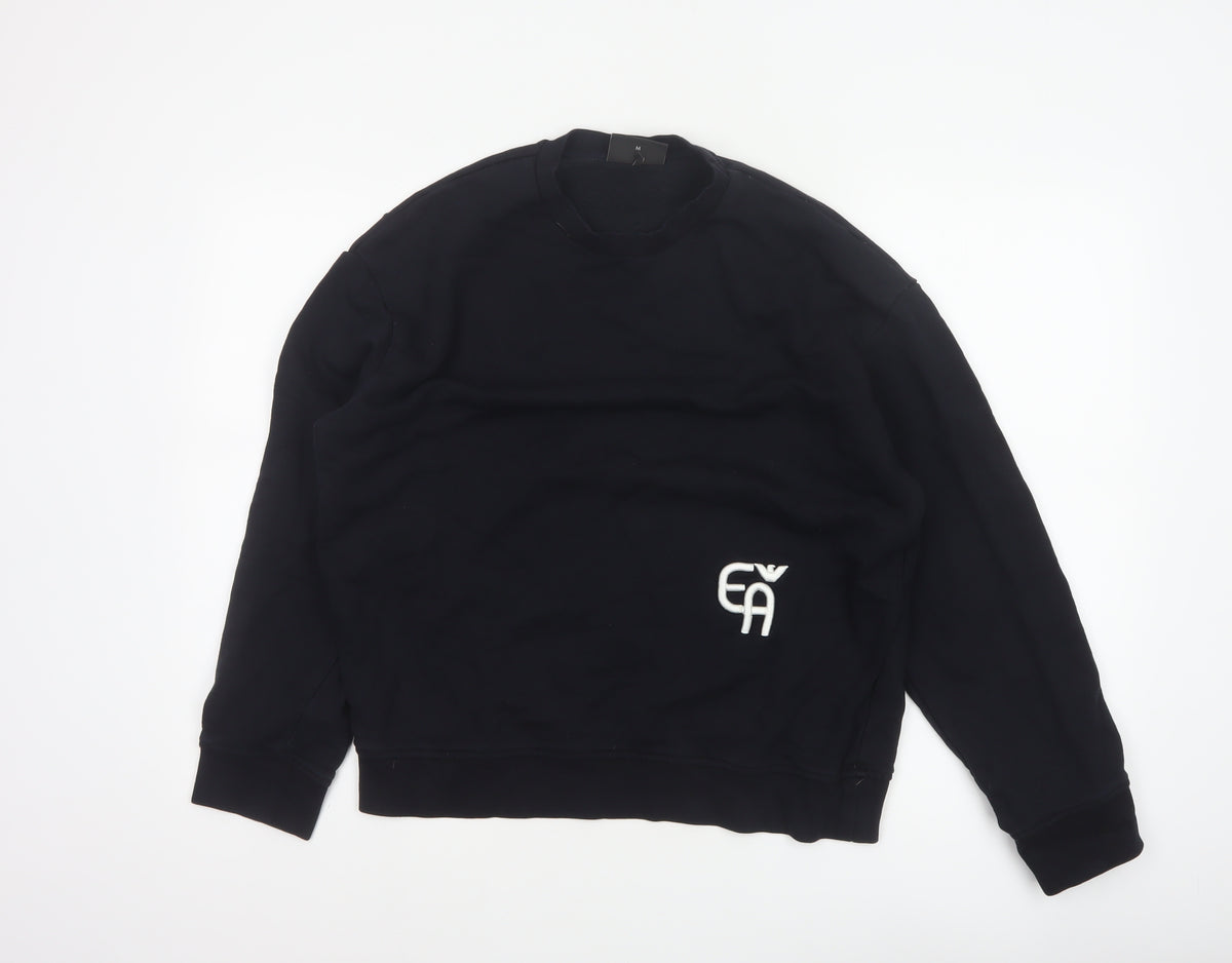 Emporio Armani Men Black M Pullover Mock Neck Logo Sweatshirt
