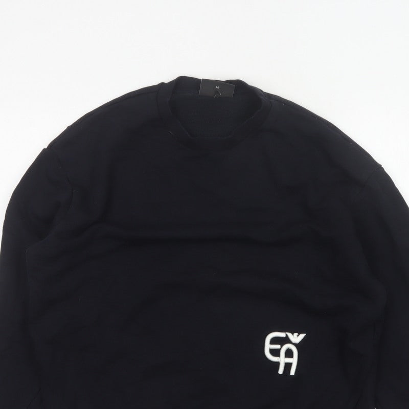 Emporio Armani Men Black M Pullover Mock Neck Logo Sweatshirt