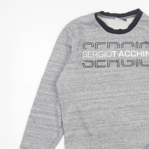 Sergio Tacchini Men's Grey M Logo Graphic Fleece Pullover Sweatshirt