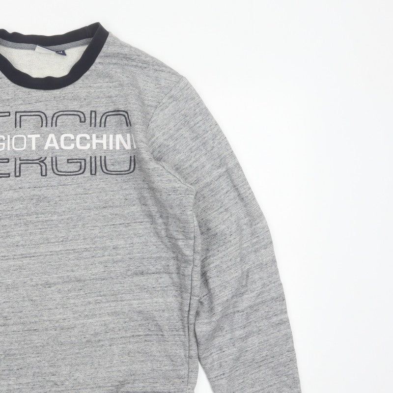 Sergio Tacchini Men's Grey M Logo Graphic Fleece Pullover Sweatshirt