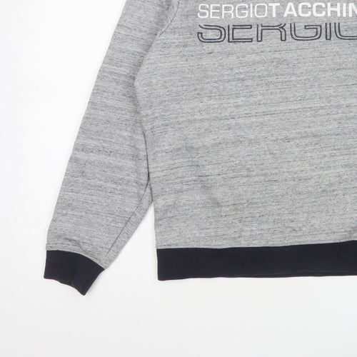 Sergio Tacchini Men's Grey M Logo Graphic Fleece Pullover Sweatshirt
