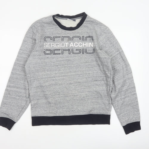 Sergio Tacchini Men's Grey M Logo Graphic Fleece Pullover Sweatshirt