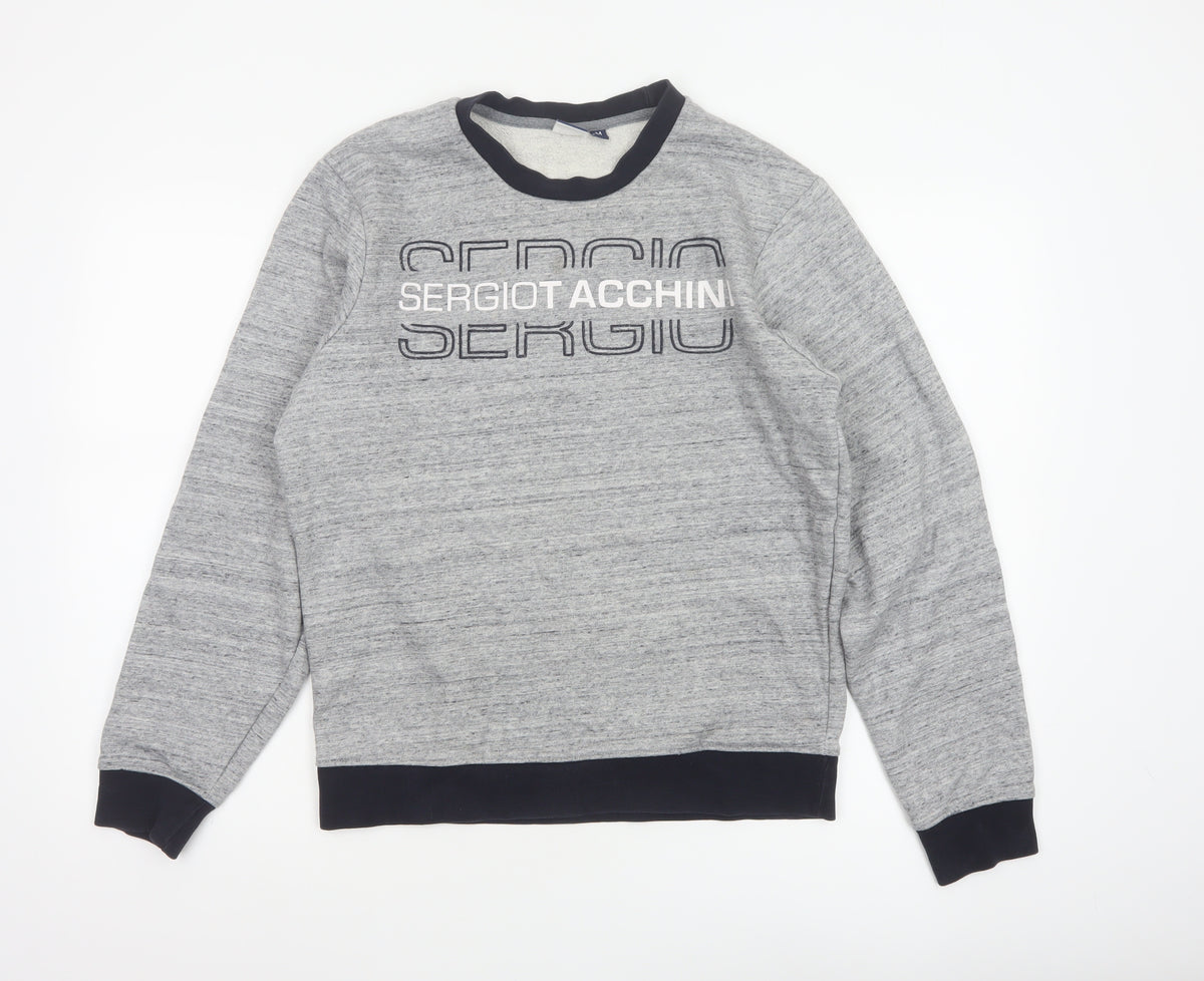 Sergio Tacchini Men's Grey M Logo Graphic Fleece Pullover Sweatshirt