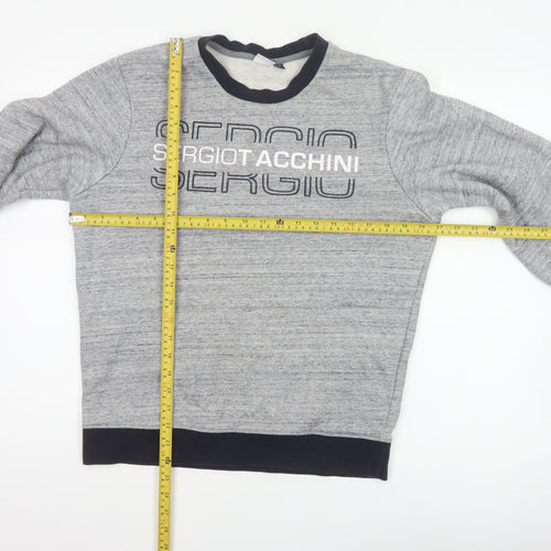 Sergio Tacchini Men's Grey M Logo Graphic Fleece Pullover Sweatshirt