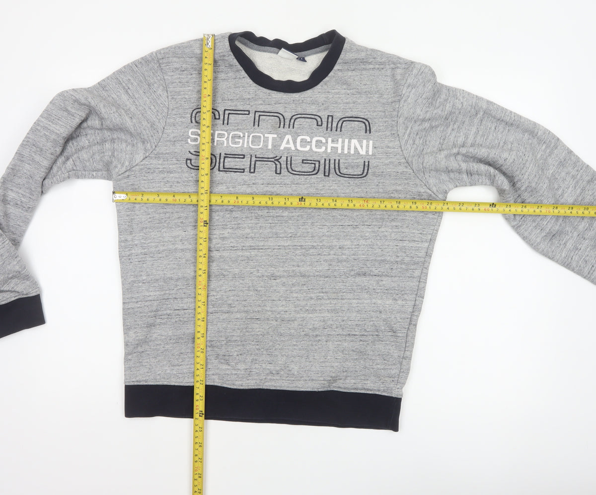 Sergio Tacchini Men's Grey M Logo Graphic Fleece Pullover Sweatshirt