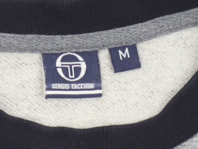 Sergio Tacchini Men's Grey M Logo Graphic Fleece Pullover Sweatshirt