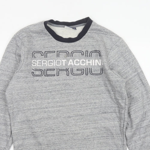 Sergio Tacchini Men's Grey M Logo Graphic Fleece Pullover Sweatshirt