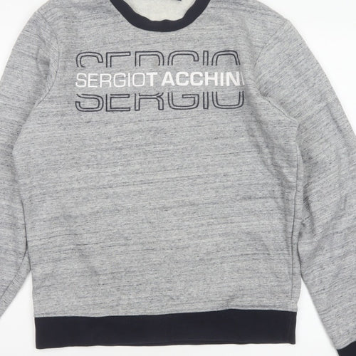 Sergio Tacchini Men's Grey M Logo Graphic Fleece Pullover Sweatshirt