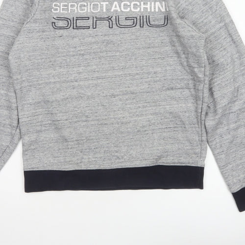 Sergio Tacchini Men's Grey M Logo Graphic Fleece Pullover Sweatshirt