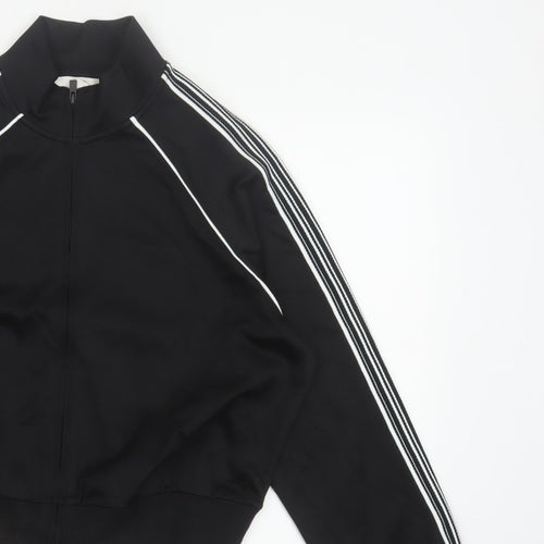 Marks and Spencer Women Black M Zip Track Jacket Striped Sleeves
