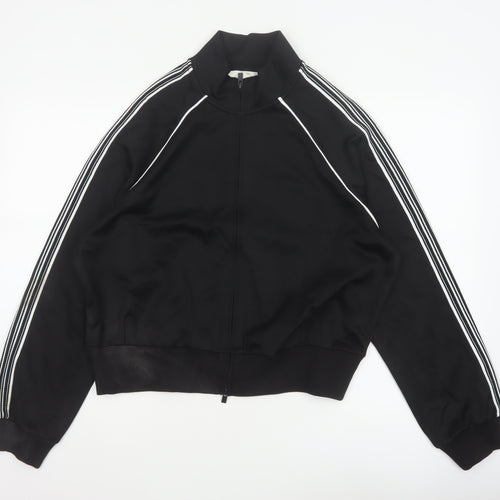 Marks and Spencer Women Black M Zip Track Jacket Striped Sleeves