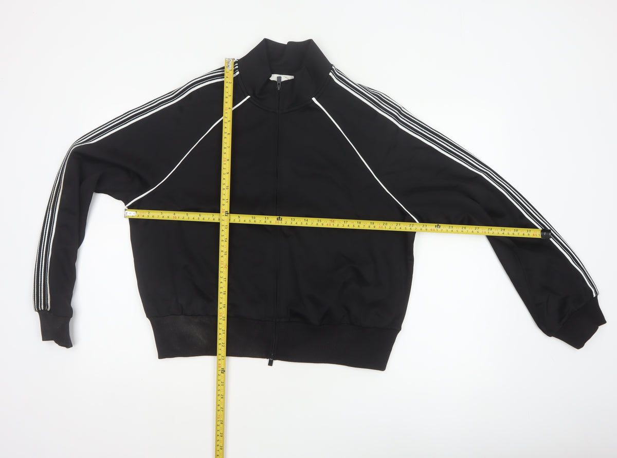 Marks and Spencer Women Black M Zip Track Jacket Striped Sleeves