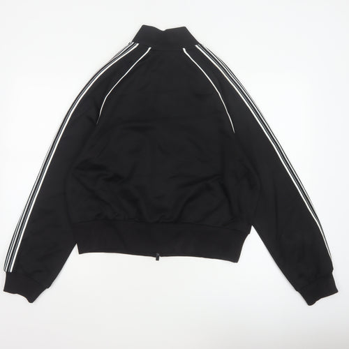Marks and Spencer Women Black M Zip Track Jacket Striped Sleeves