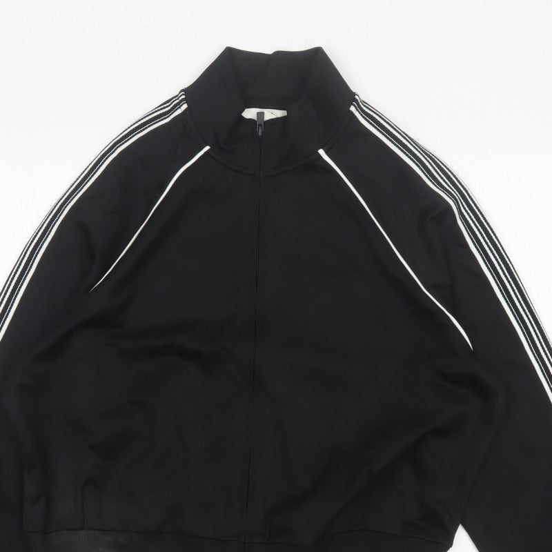 Marks and Spencer Women Black M Zip Track Jacket Striped Sleeves