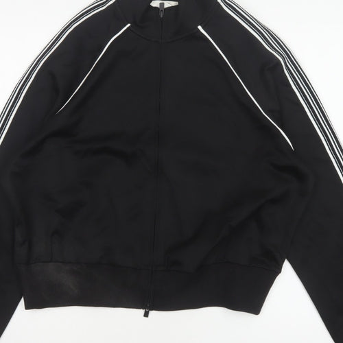 Marks and Spencer Women Black M Zip Track Jacket Striped Sleeves