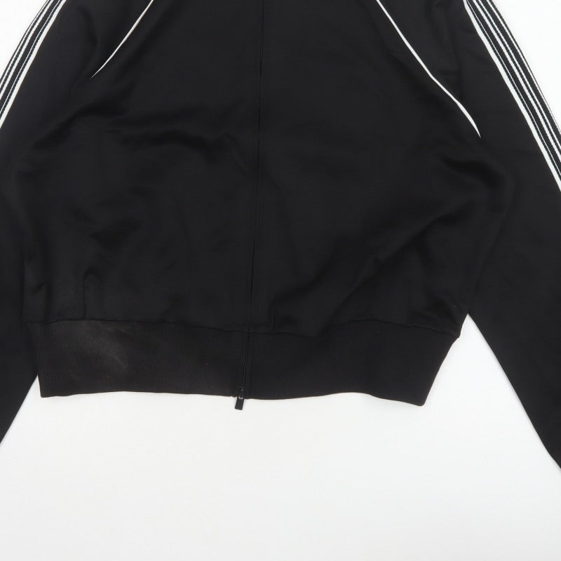 Marks and Spencer Women Black M Zip Track Jacket Striped Sleeves