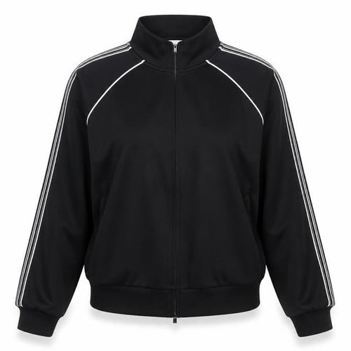 Marks and Spencer Women Black M Zip Track Jacket Striped Sleeves