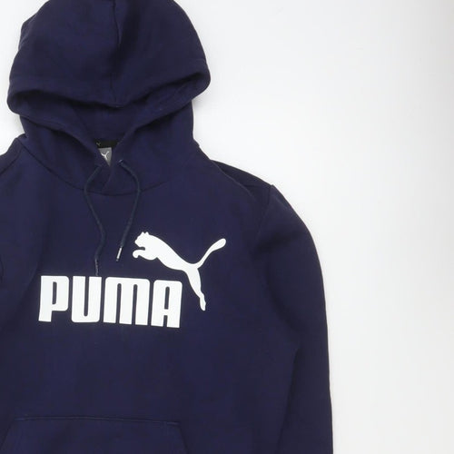 Puma Women's Navy Blue S Logo Pullover Hoodie Drawstring Pocket