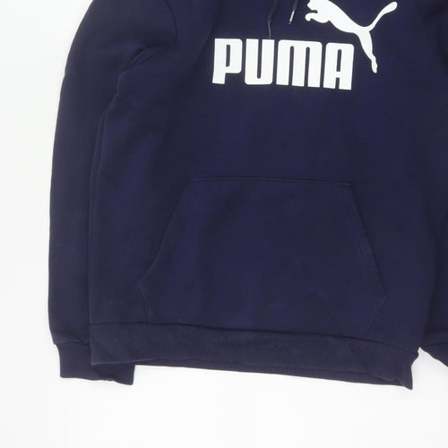 Puma Women's Navy Blue S Logo Pullover Hoodie Drawstring Pocket