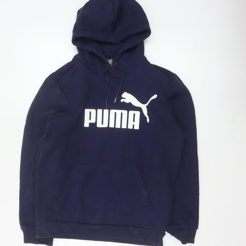 Puma Women's Navy Blue S Logo Pullover Hoodie Drawstring Pocket