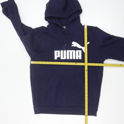 Puma Women's Navy Blue S Logo Pullover Hoodie Drawstring Pocket