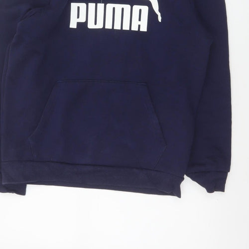 Puma Women's Navy Blue S Logo Pullover Hoodie Drawstring Pocket