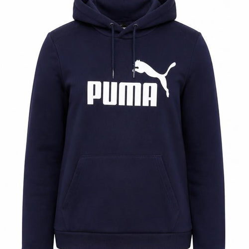 Puma Women's Navy Blue S Logo Pullover Hoodie Drawstring Pocket