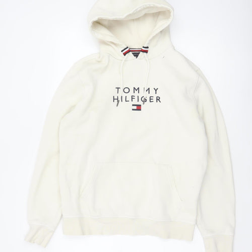 Tommy Hilfiger Men’s Ivory M Pullover Logo Hooded Sweatshirt