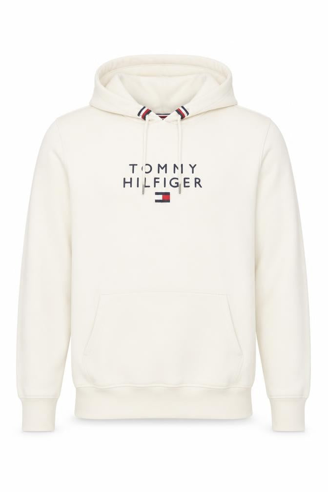 Tommy Hilfiger Men’s Ivory M Pullover Logo Hooded Sweatshirt