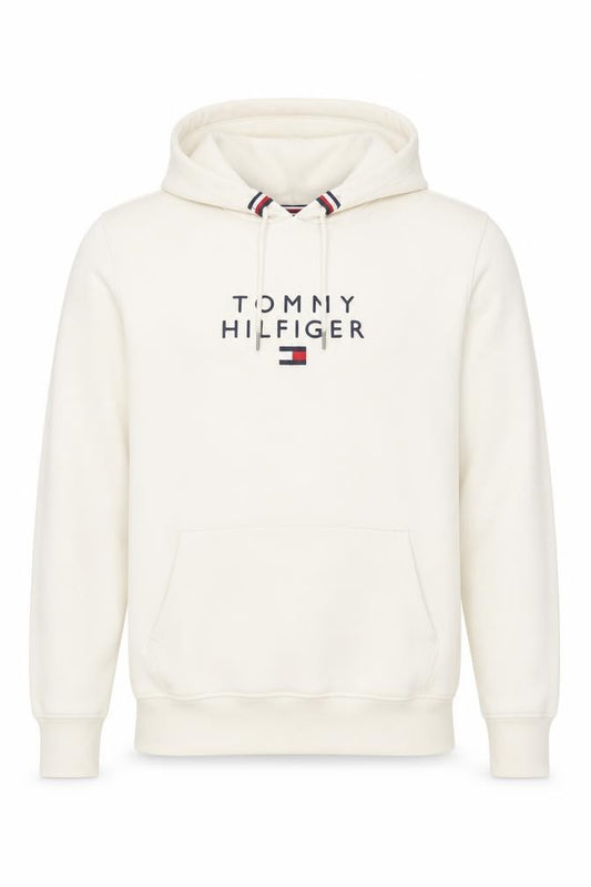 Tommy Hilfiger Men’s Ivory M Pullover Logo Hooded Sweatshirt