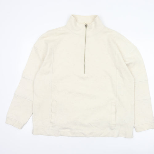 Next Women's Ivory L 1/2 Zip High Neck Cotton Blend Sweatshirt