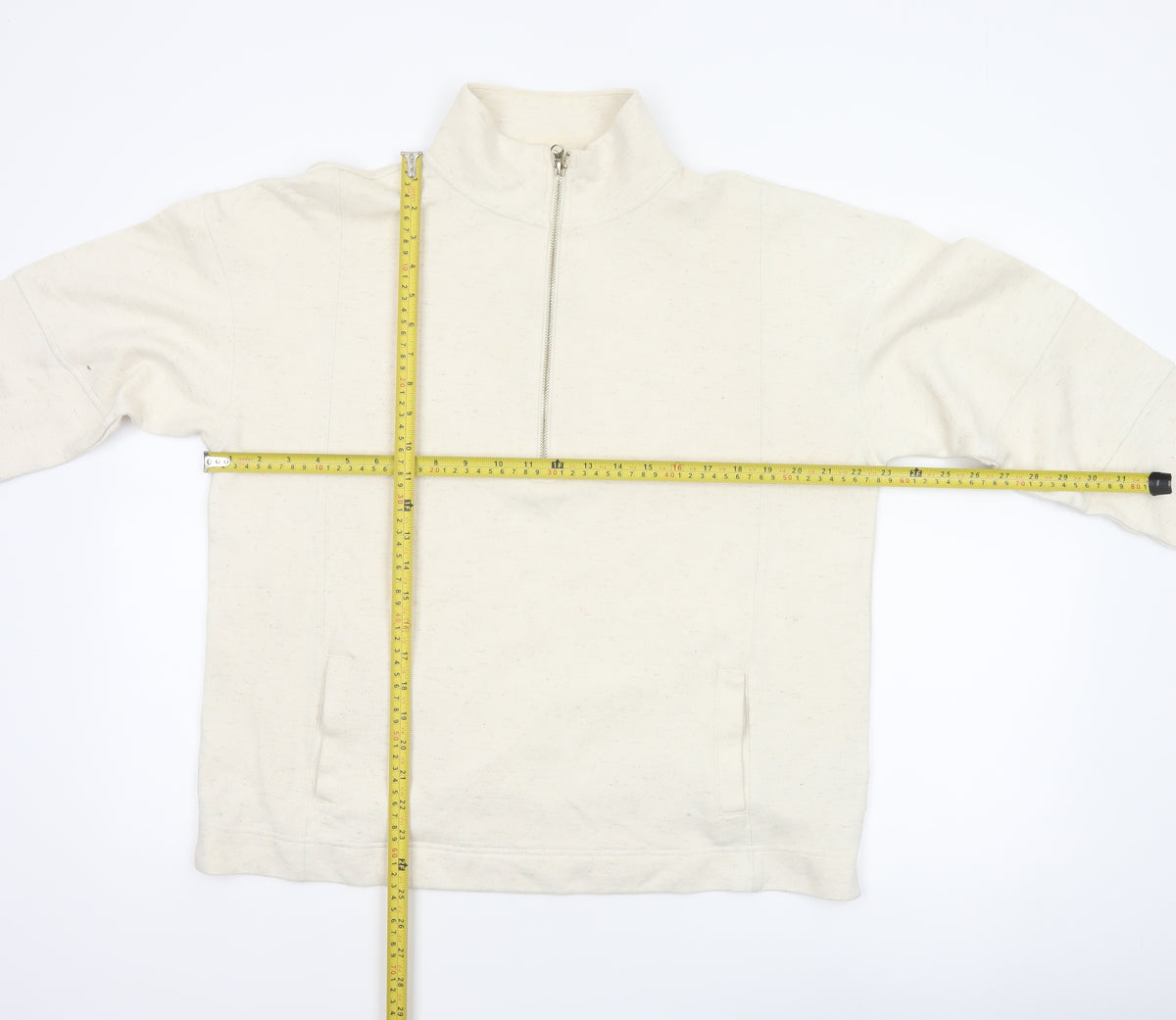 Next Women's Ivory L 1/2 Zip High Neck Cotton Blend Sweatshirt