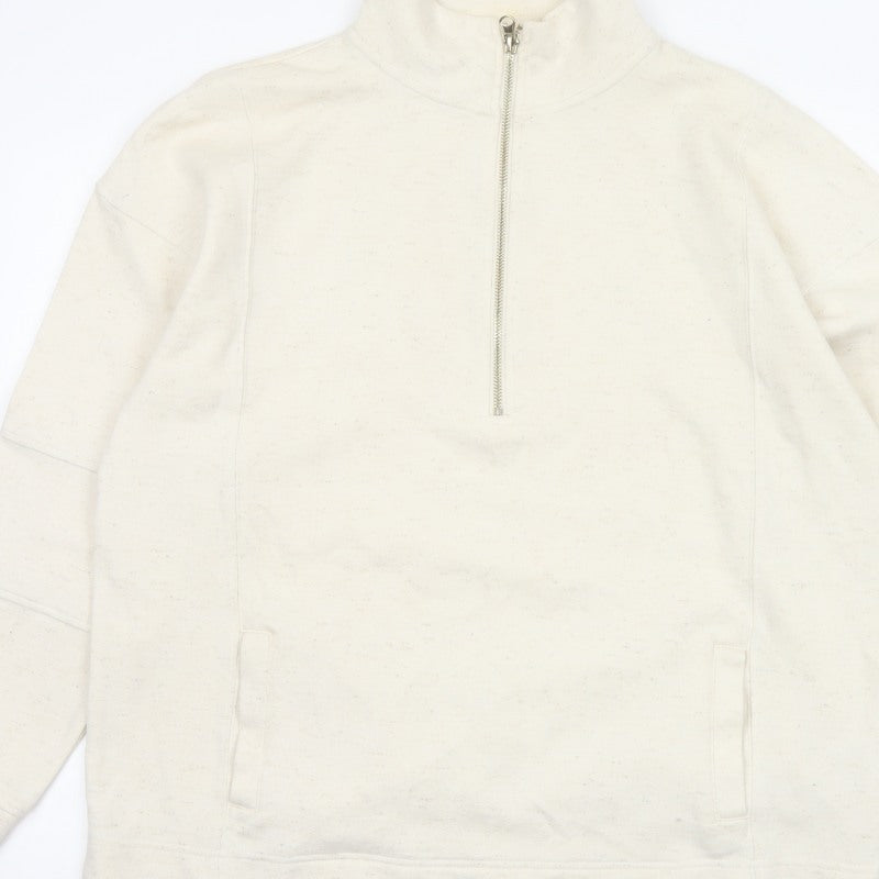 Next Women's Ivory L 1/2 Zip High Neck Cotton Blend Sweatshirt