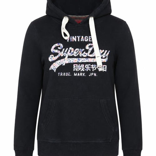 Superdry Women’s Black S Vintage Floral Logo Pullover Hoodie