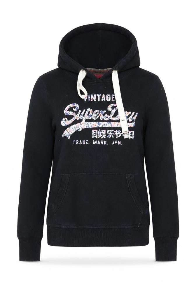 Superdry Women’s Black S Vintage Floral Logo Pullover Hoodie